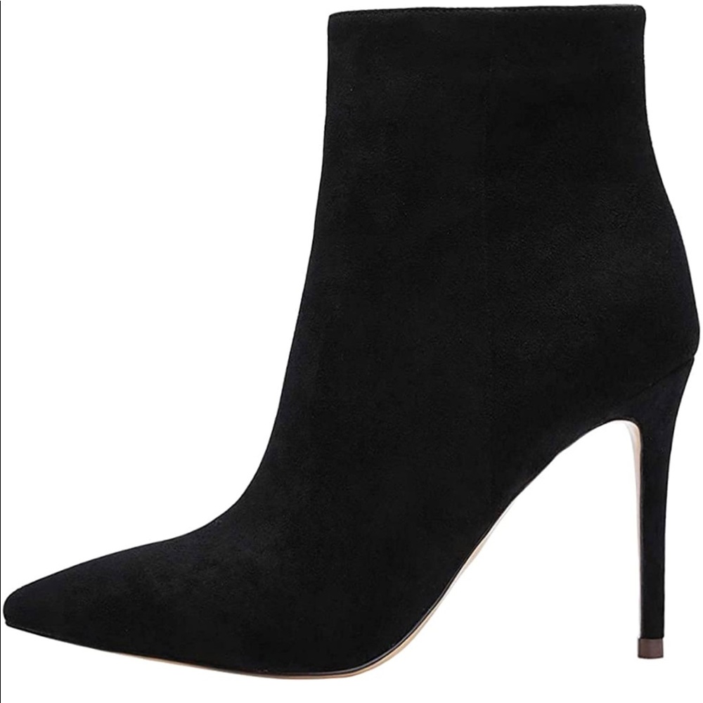Size 10 Ankle Boots Ladies Heels Pointed Toe with Zipper Black Bootie